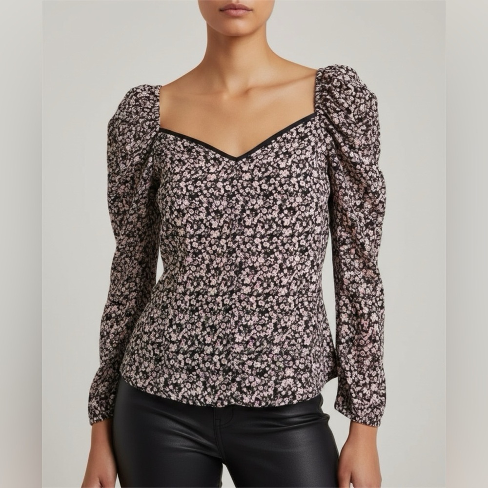 Zara Floral Top with Ruffle Shoulders New With Tags Ruching in Front
